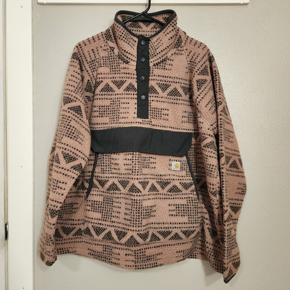 Carhartt T Snap Fleece Sweatshirt Desert Taupe Aztec Womens XXL Pink Relaxed Fit